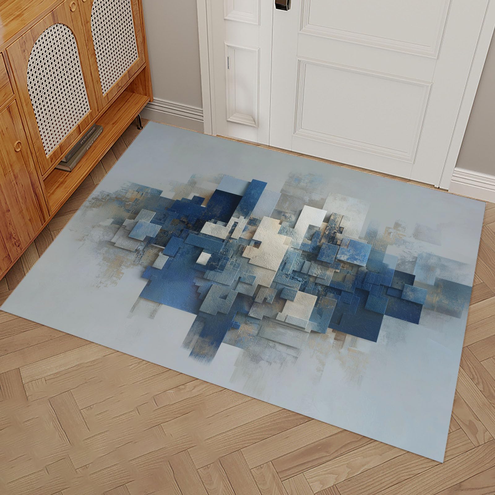 Tapis d'entrée imprimé abstrait effet 3D moderne et fin pour l'intérieur