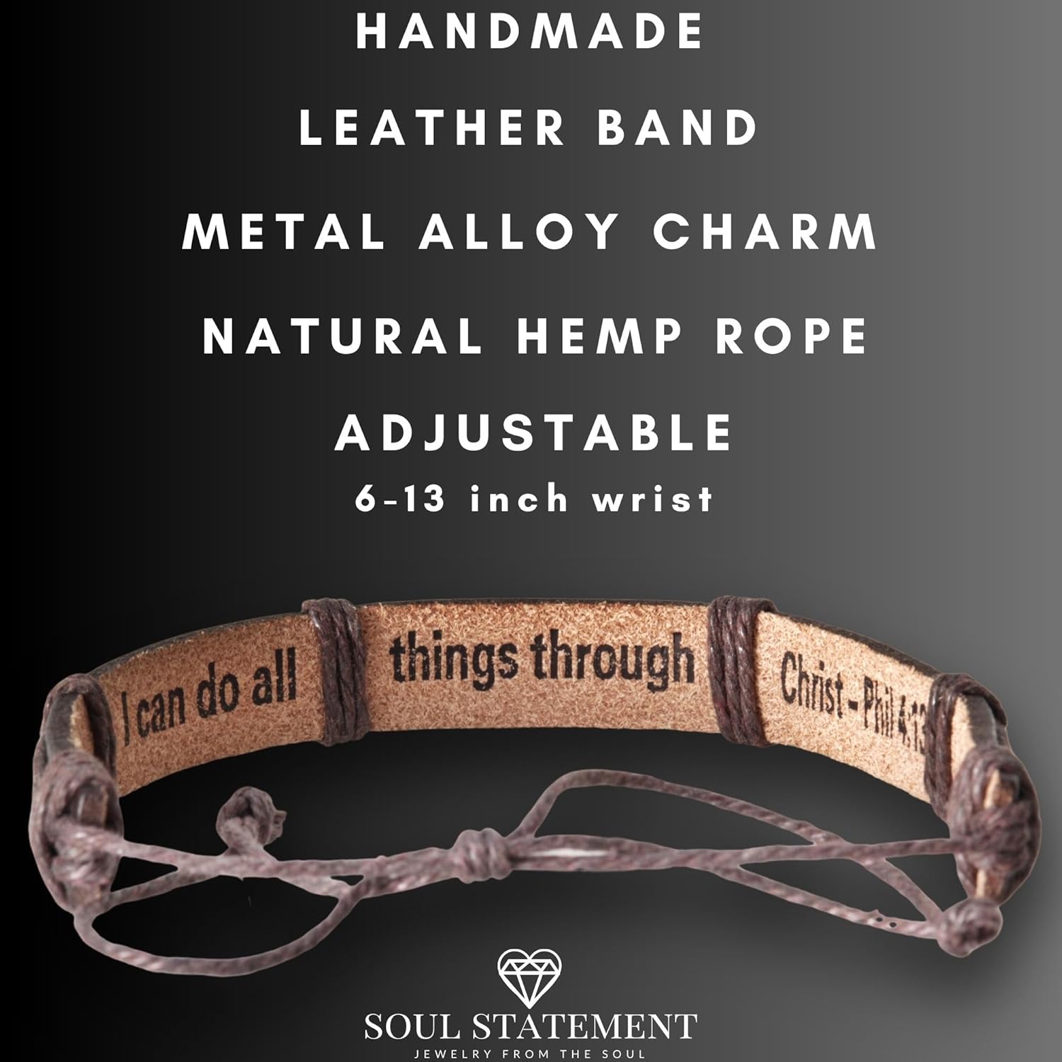 Engraved Leather Adjustable Bracelet for Men & Teens, Bible Verse Bracelets, Inspirational Christian Confirmation Gift for Teenagers (Phil 4:13 Brown) - Image 3