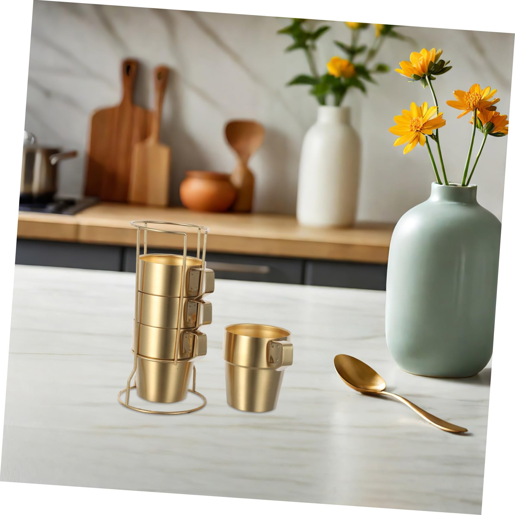 Tazas Infantiles de Acero Inoxidable Aisladas Doble Pared y Asa Apilables con Soporte Dorado Tazas para Café Té y Camping Seguras y Resistentes