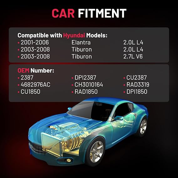 Bdfhyk アルミニウムラジエーター ヒュンダイ エラントラ 2001-2006、ヒュンダイ ティブロン 2003-2008、ヒュンダイ ティブロン 2003-20082387 Dpi2387 2387 Cu2387 4682976ac Ch301 0164 Rad3319 Cu1850 Rad1850 Dpi1850