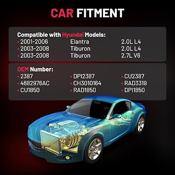 Bdfhyk アルミニウムラジエーター ヒュンダイ エラントラ 2001-2006、ヒュンダイ ティブロン 2003-2008、ヒュンダイ ティブロン 2003-20082387 Dpi2387 2387 Cu2387 4682976ac Ch301 0164 Rad3319 Cu1850 Rad1850 Dpi1850