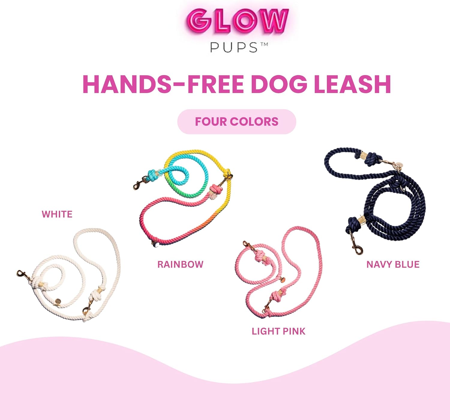 Hands Free Cotton Rope Dog Leash with Gold Hardware, Heavy Duty Training Lead (Navy Blue)