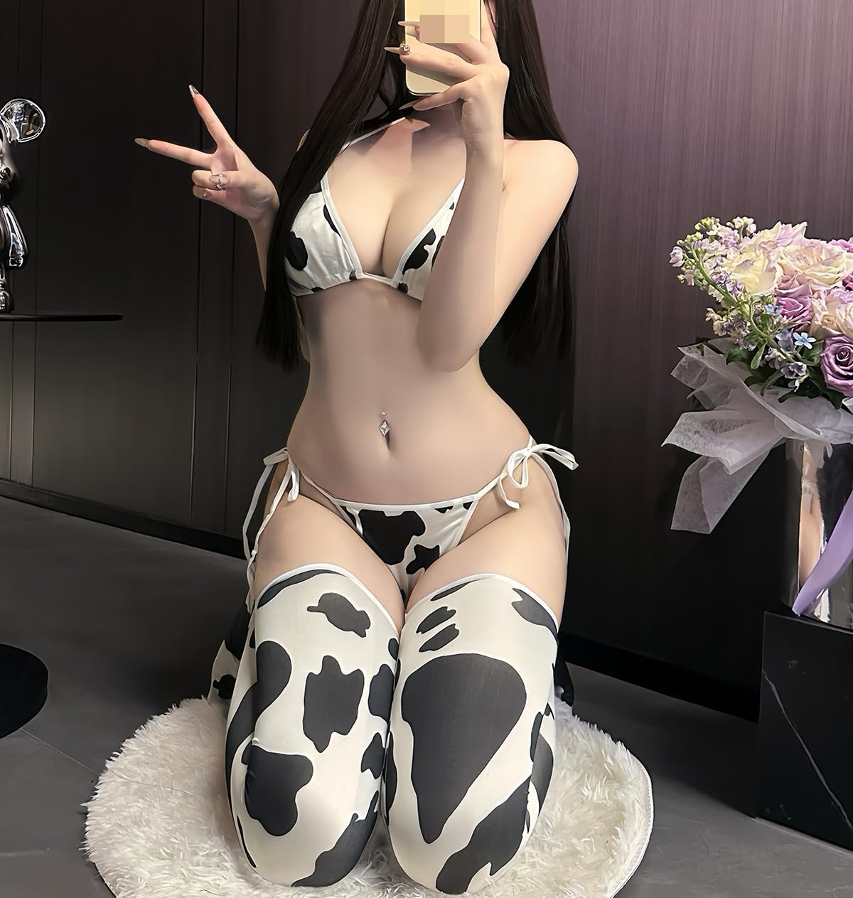 SINROYEE Women's sexy Cosplay Maid Outfit Anime Cow Costume Bra and Panty Lingerie Set