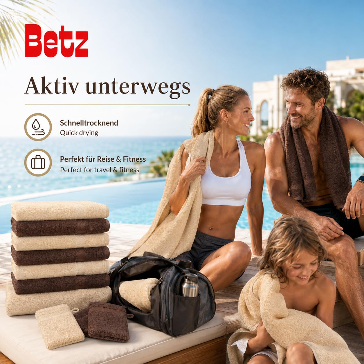 Betz Set di 10 asciugamani Premium 2 asciugamani da doccia 4 asciugamani 2 asciugamani per ospiti 2 guanti da bagno 100% cotone colore beige e marrone noce