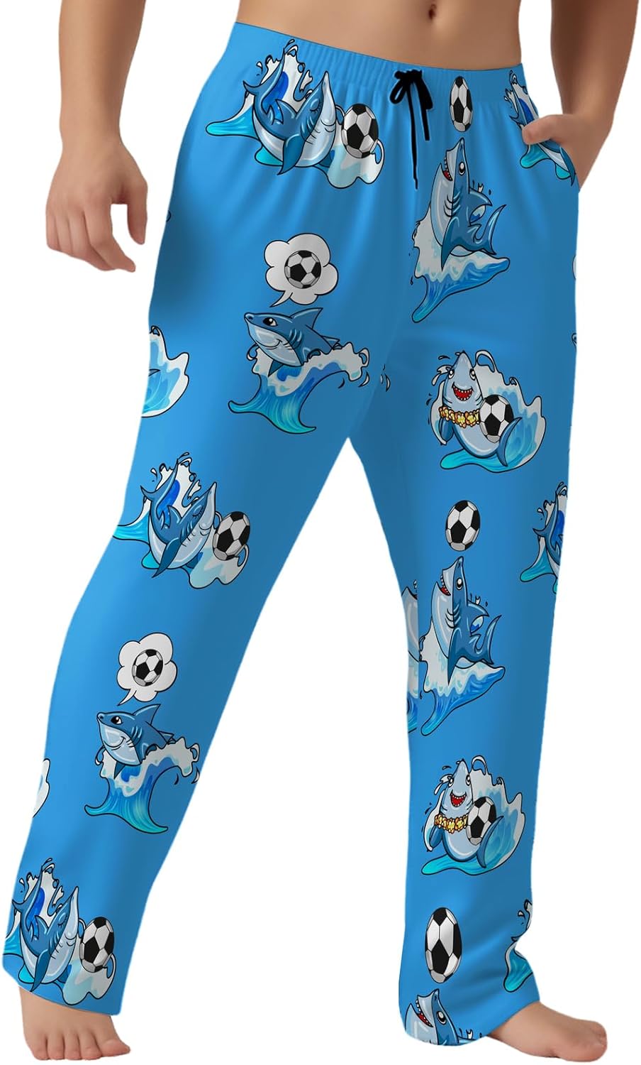 Shark Football Men's Pajama Pants with Pockets Elastic Waistband Breathable Lightweight Sleep Pants for Men Soft Lounge Pants M - Image 2