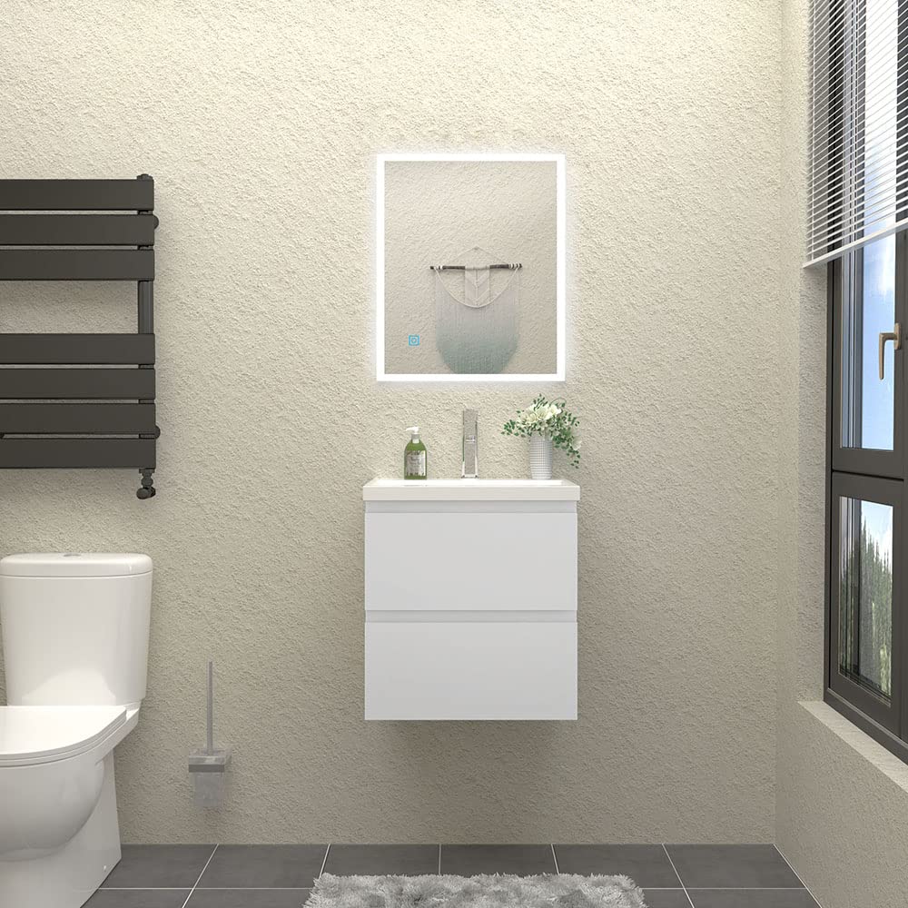 Waschbecken mit Unterschrank Badezimmer 50 cm Breit Badmöbel Set mit Waschbecken und 2 Soft-Close Schubladen Waschtisch Unterschrank Weiss für Badezimmer Hängend