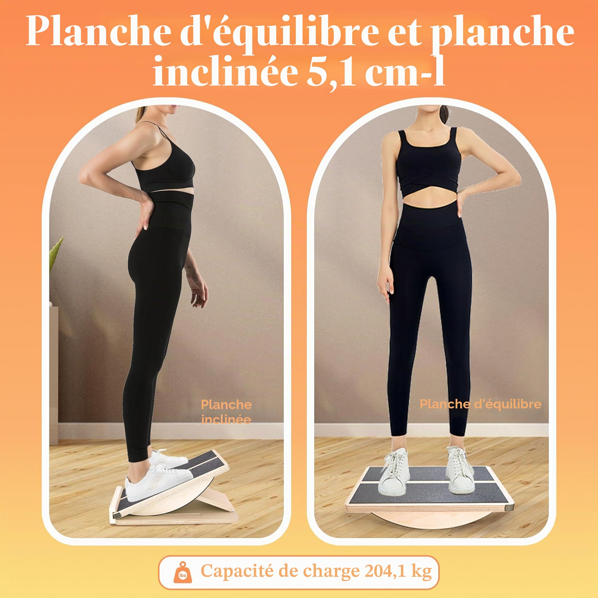MUCITAGF Planche inclinée professionnelle 2 en 1 en bois et planche d'équilibre réglable et civière de mollet, équipement de physiothérapie, bureau debout, planche à bascule, entraînement de base