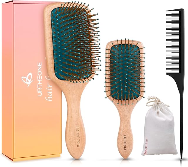 Hair Brush,Natural Wooden Paddle Hair Brushes for Women Men Kids ,Detangler Brush and Small Travel Styling Brush with Hair comb Set for Detangling, Straightening and Blowdrying 