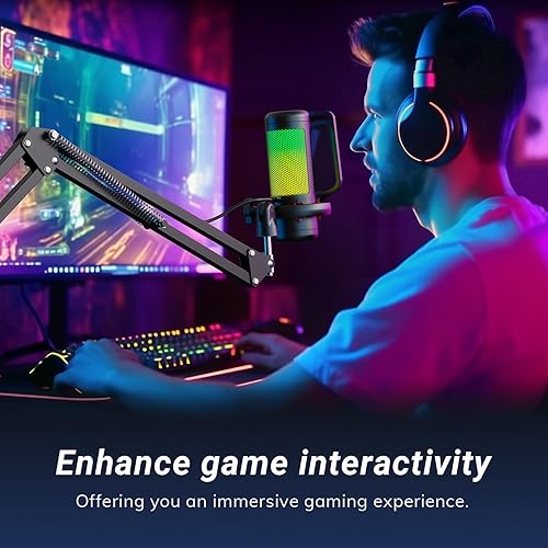 Miniatura 8 de Juego de micrófonos USB para juegos para PC, micrófono de condensador TONOR RGB con brazo de brazo de silencio rápido, iluminación RGB, filtro pop,