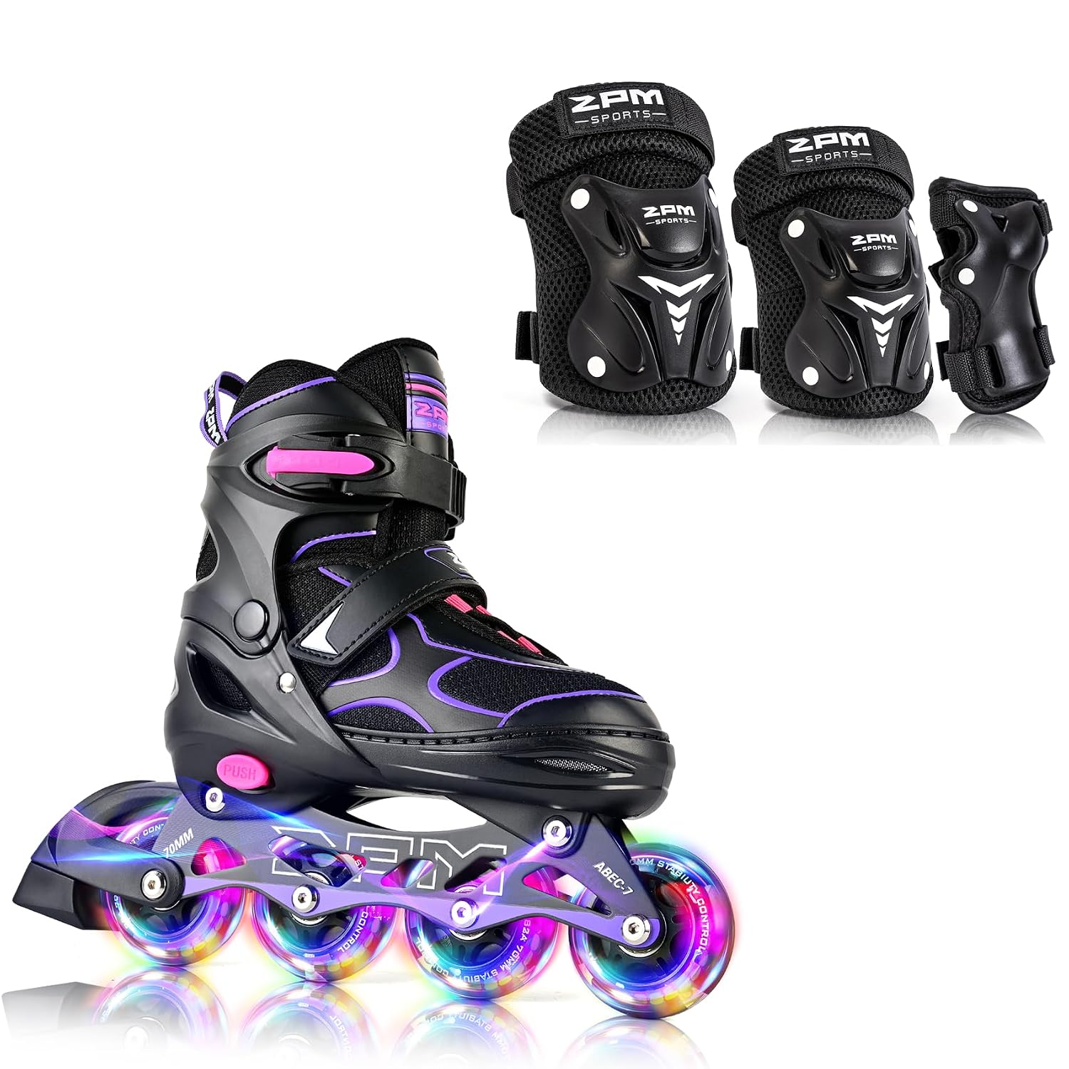 2PM SPORTS Black S Protective Gear Set & White Purple S Inline Skates