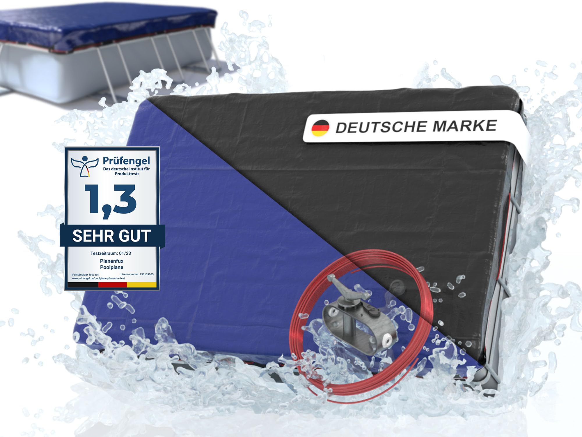 Planenfux® Poolabdeckung rechteckig 300x200 cm | 2-in-1 Poolplane aus 200g/m² PE Material | Solar Schwimmbecken Abdeckplane eckig | Sommer & Winterabdeckung für Schwimmbad | 360x260 cm Pool Abdeckung