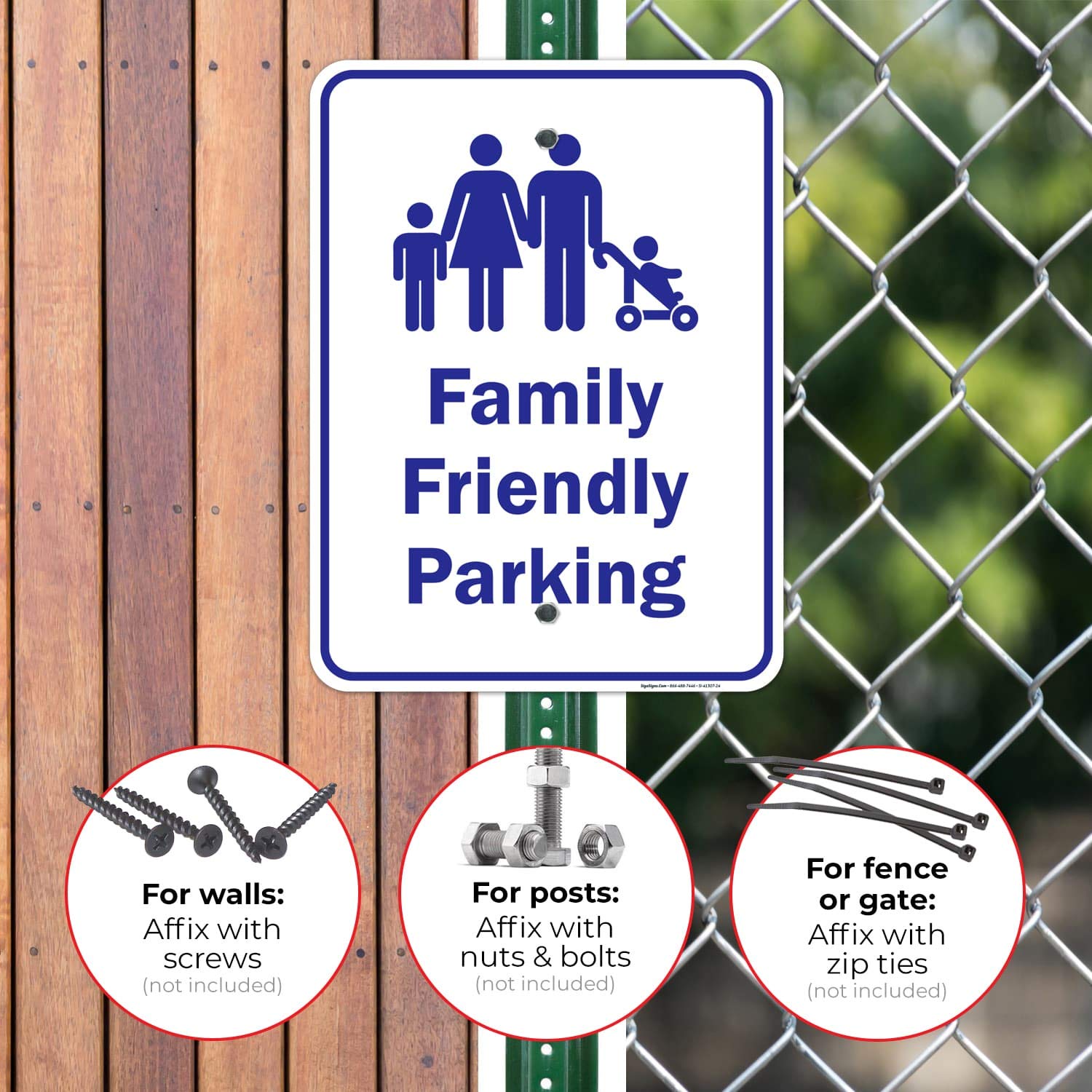 Family Friendly Parking Sign, 18x24 Inches, Rust Free .063 Aluminum, Fade Resistant, Easy Mounting, Indoor/Outdoor Use, Made in USA