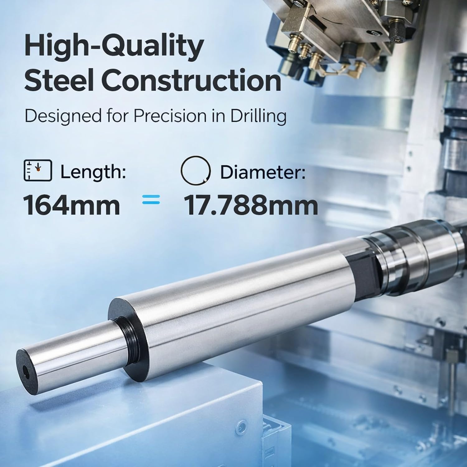 Drill Chuck Arbor Steel Straight Shank Flat Tail Connector MT4 - B18, 6.5 Inch Length - Wear Electroplated Surface, Machine Tool Part