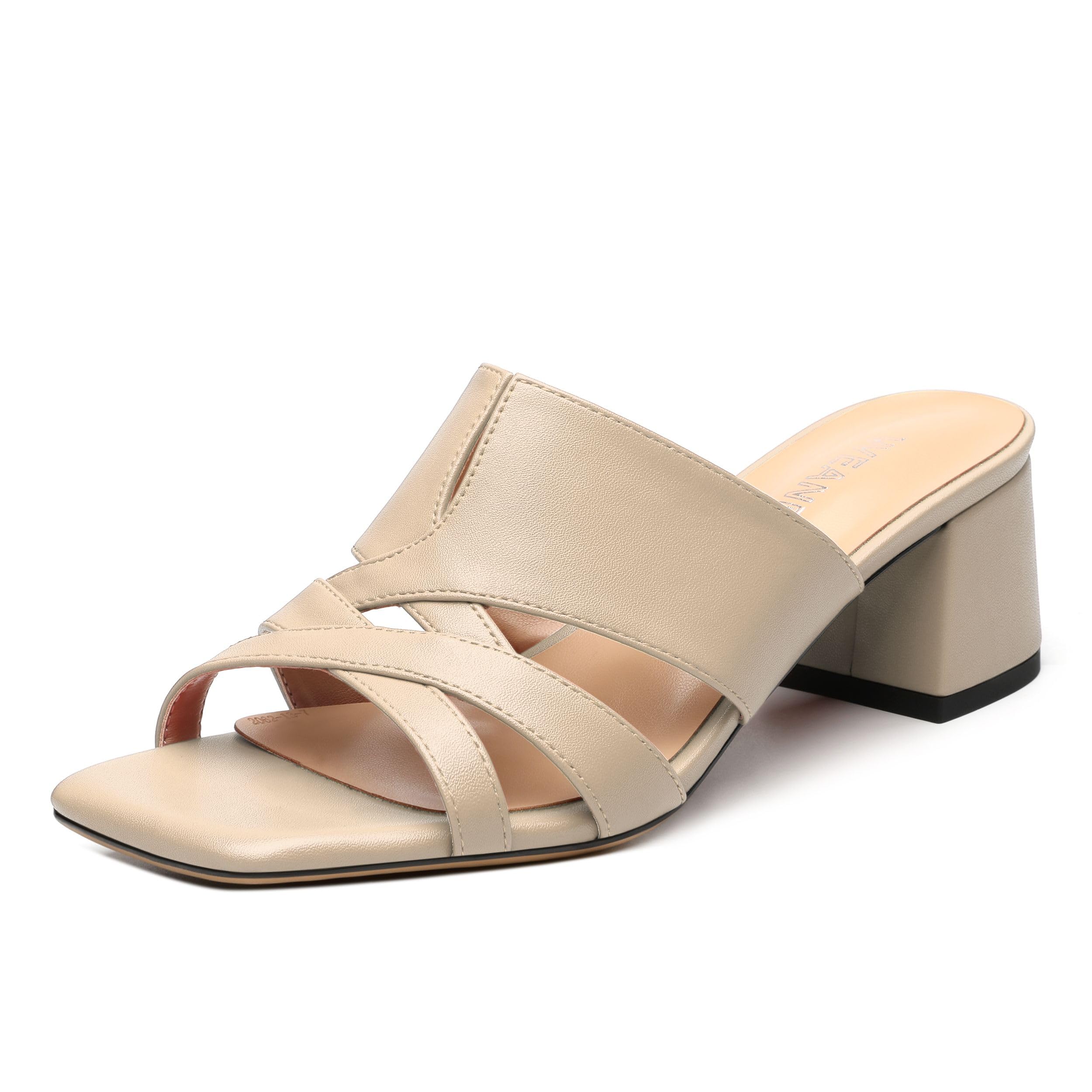 WEANDWEI Women's Square Toe Open Toe Sandals, Chunky Heel One Foot Stirrup Slippers for women, Comfortable and Versatile Summer Sandals