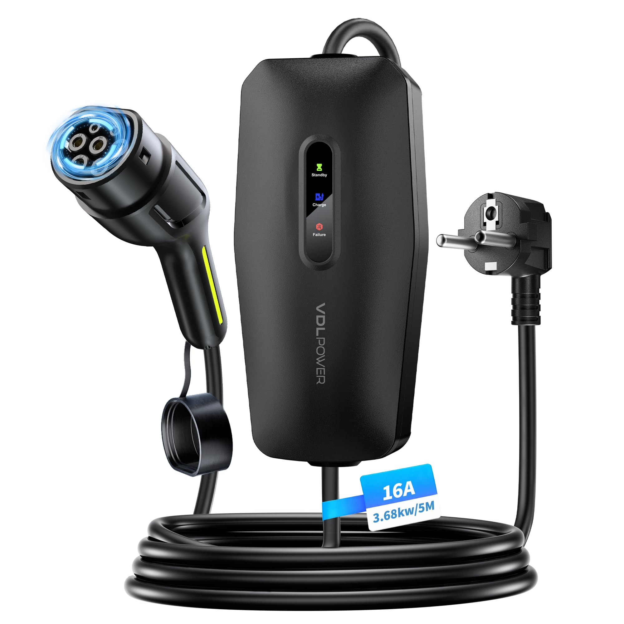 VDLPOWERVP Ladekabel Typ 2, 3.68KW /5/8/10/15M Ladekabel Elektroauto, 16A EV Ladegerät, Typ 2 für Elektrofahrzeuge mit Einphasigem EU-Schuko, IP65 Kompatibel mit Model Y/3, XC60, ID.3, ID.4