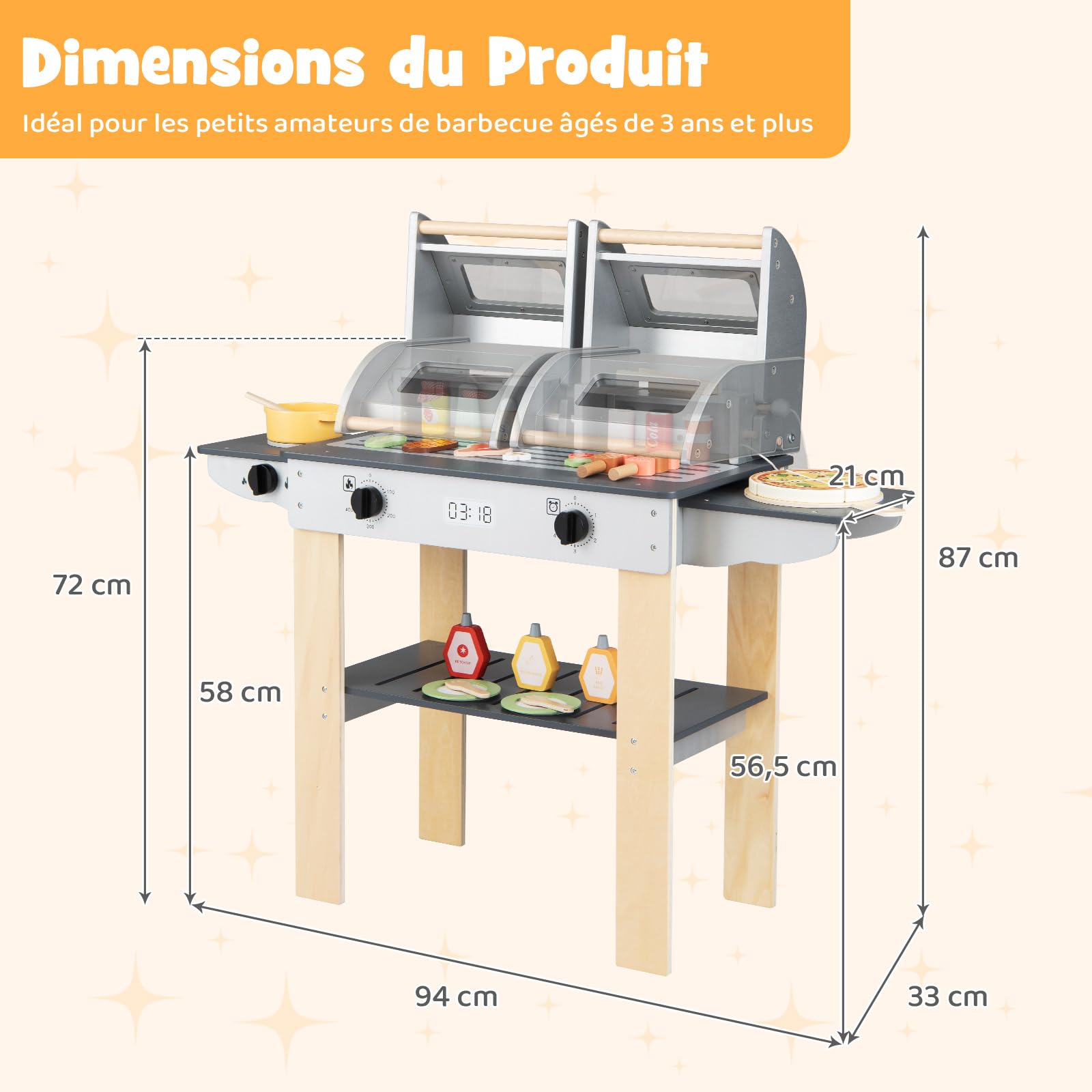 COSTWAY Barbecue Enfant en Bois avec 19 Accessoires