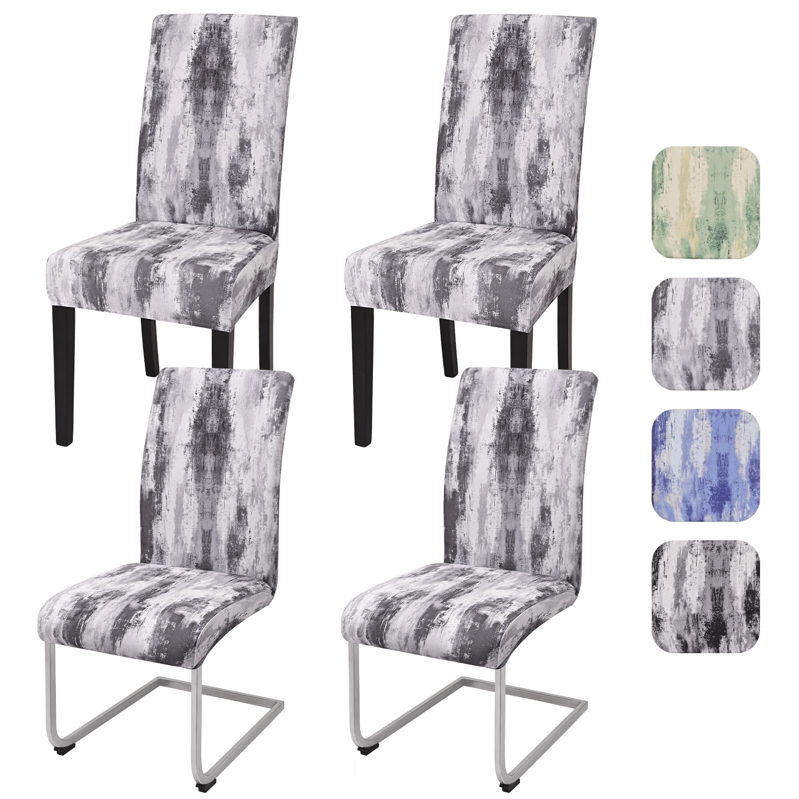 Alishomtll Dining Chair Covers Set of 4 Stretch Chair Covers for Dining Chairs Abstract Watercolor Wash Chair Slipcovers Elastic Removable Reusable Washable Chair Protector for Dining Room (Grey 4pcs)