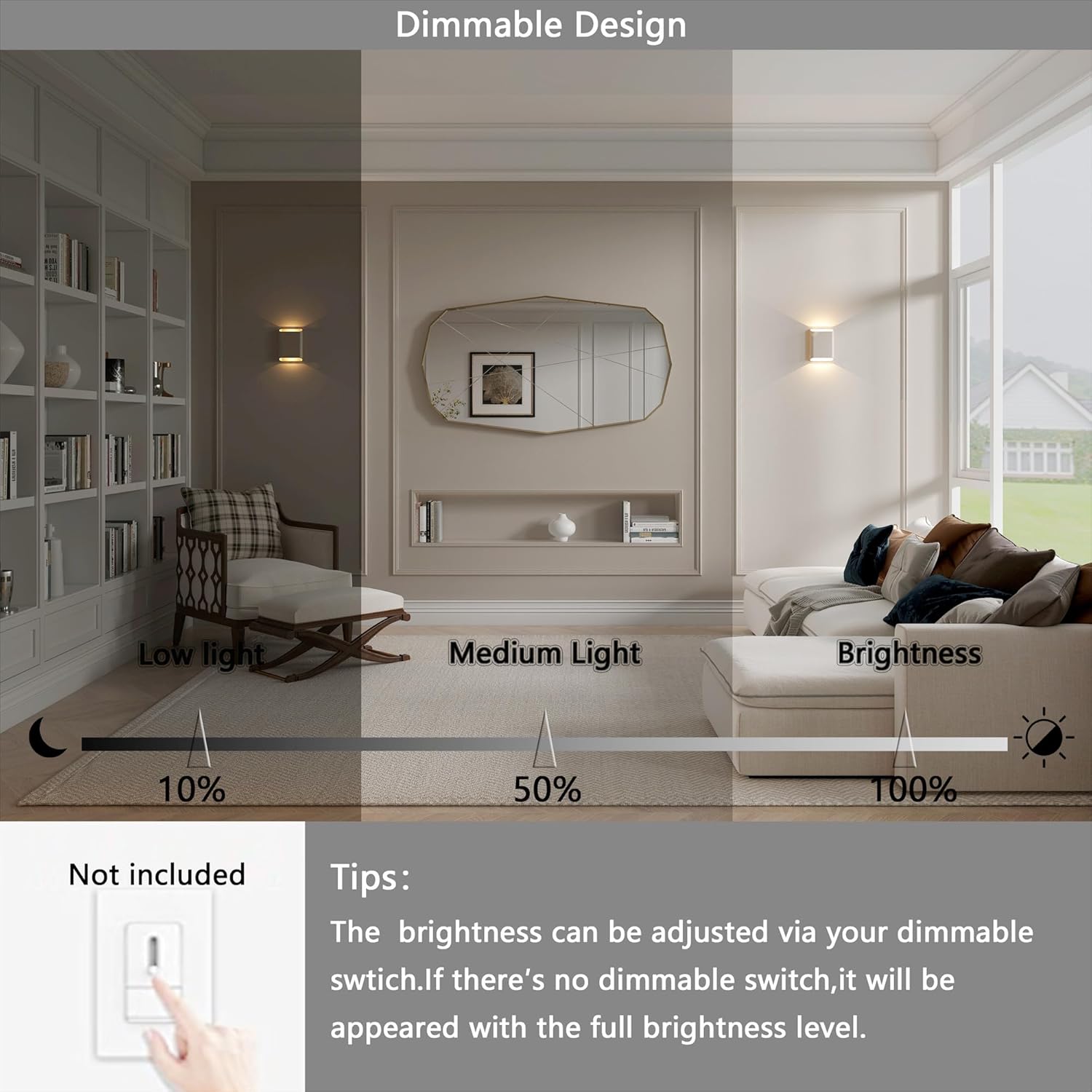 Aluminum Wall Sconces 15.5W LED Waterproof Wall Lights, IP65 Outdoor Porch Lamp Up and Down Dimmable Modern Wall Lamps for Bedroom Living Room Garage Yard 3000K… (Champagne)