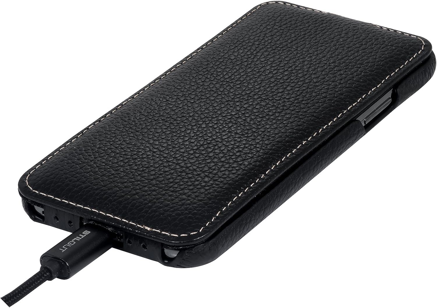 StilGut Slim Vertical Flip Case for iPhone Xs & iPhone X, Genuine Leather iPhone Xs/X Case, Black