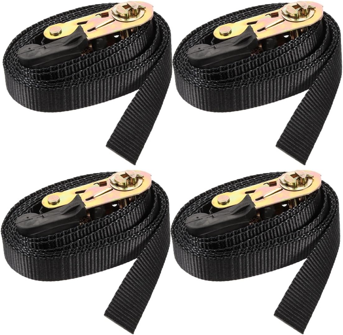 4pcs Ratchet Tie Down Cargo Straps 2.5cm X 2m Heavy Duty Trailer Securing Straps with Ratcheting Mechanism for Vehicle Cargo and Moving Load