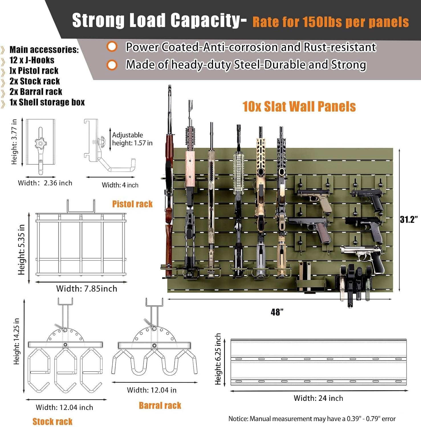Wall Rack System - Heavy-Duty Aluminium Tactical Storage for Rifles, Carbines, Shotguns & Handguns, Modular Slatwall Organizer Holds up to 6 Rifles, 10 Pistols & 4 Mags