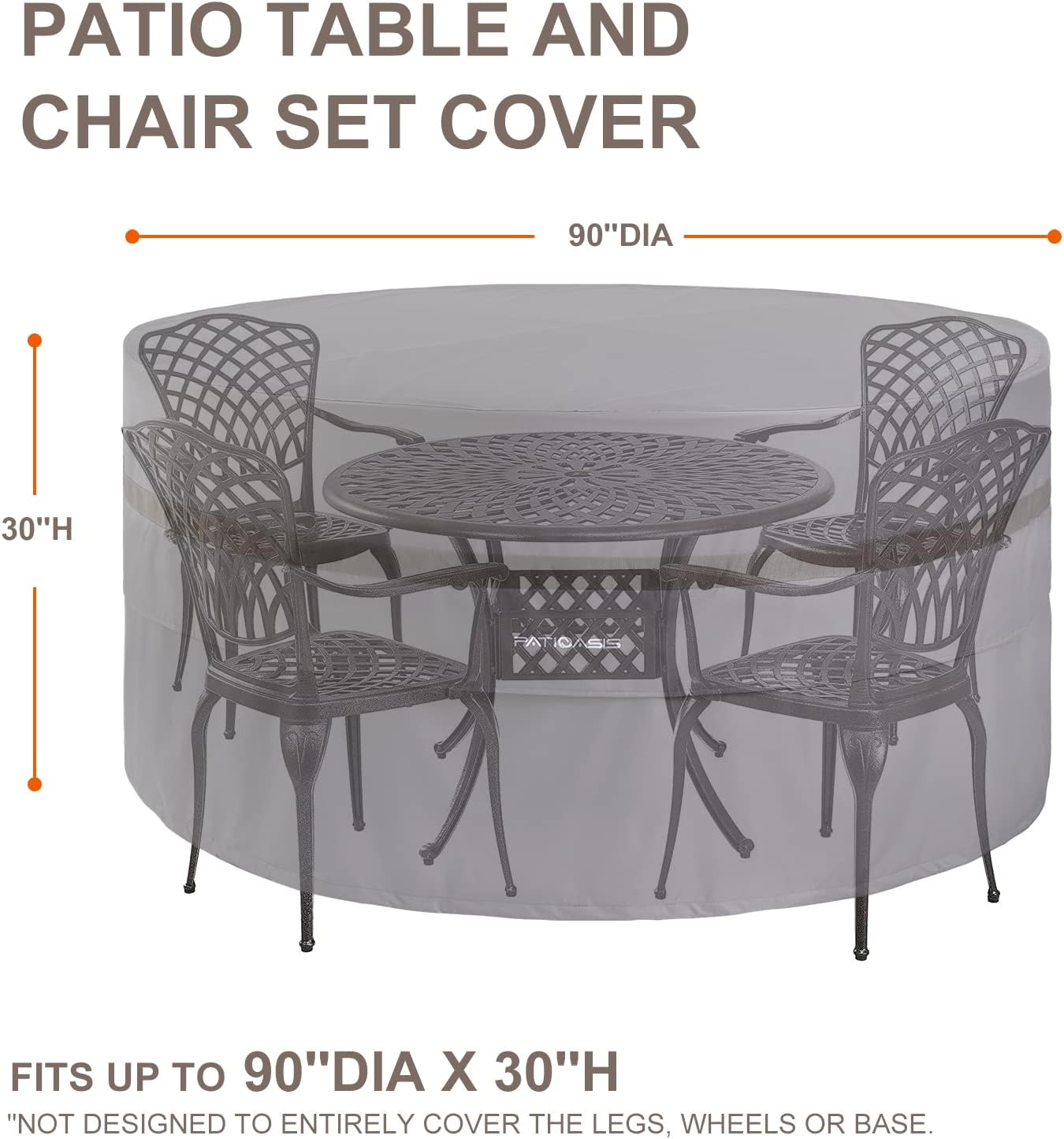 Grey Outdoor Round Table and 7-9 Chairs Cover Large 90'' Dia Waterproof Windproof UV-Resistant Patio Lawn Furniture Dining Table Set Covers 30inches High
