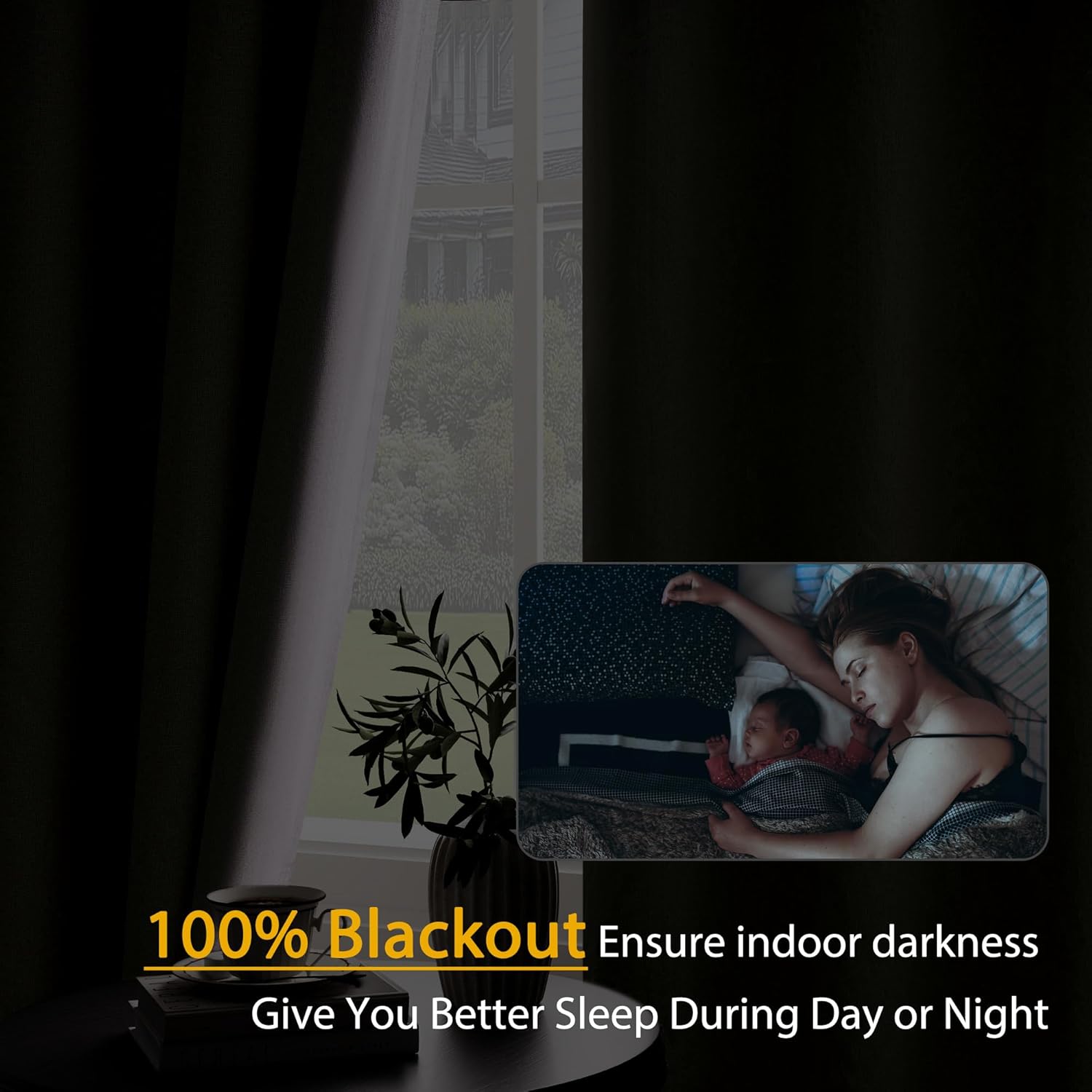 100% Blackout Linen Textured Curtains for Living Room, Bedroom, Light Weight Curtains with Grommets Top, Full Blackout Curtains Privacy Protection, Natural Linen, 52" W x 108" L, 2 Panels