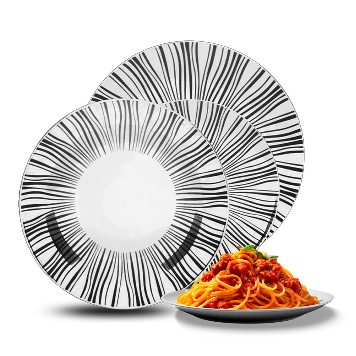 Avilia Servizio di Piatti in Porcellana con Foglie Bianco e Nero - Set 18 Pezzi Composto da Piatti Piani, Fondi e da Dessert - Ideale per ogni Occasione e Facili da Pulire in Lavastoviglie