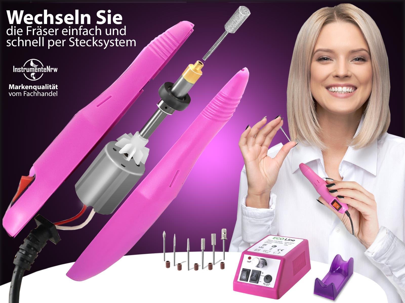 Elektrisches Schleifgerät für Fußpflege und Maniküre inklusive Fräser-Sets | Nagelfräser Fußpflegegerät für Anwendungen an Händen und Füßen