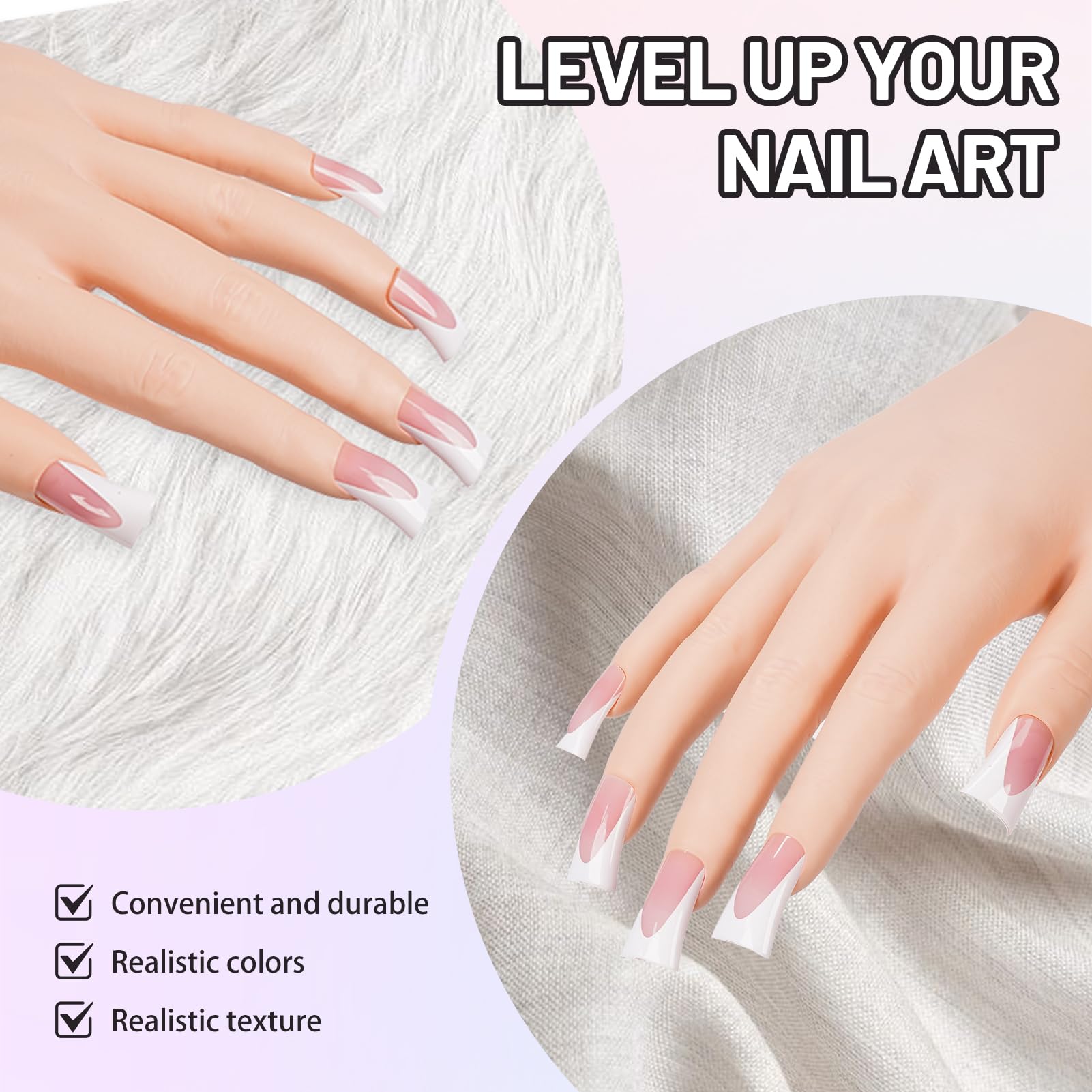 Silicone Practice Hand for Acrylic Nails with Stand, Tips & Adhesive Tabs