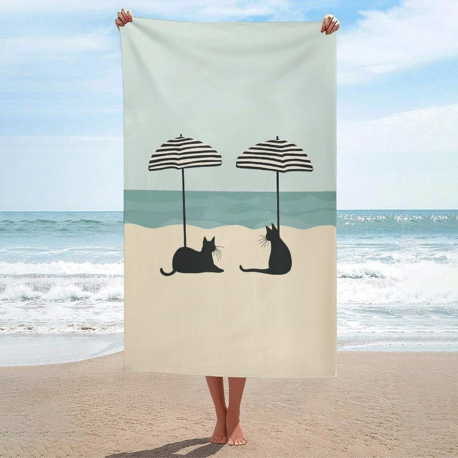 Serviette de plage drap de bain chat tropical haute douceur