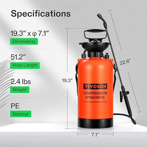 Miniatura 40 de Pulverizador de mano VIVOSUN para jardines y césped de 0,8 – 2,0 galones con válvula de seguridad de presión y correa de hombro graduable Naranja