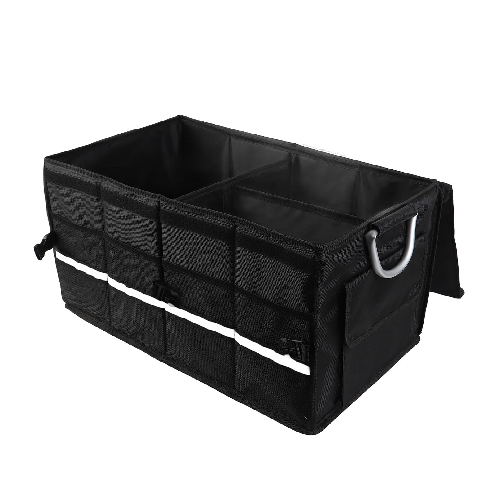 Organizzatore per Bagagliaio di Grande capacità Scatola Portaoggetti per Auto Multi Scomparto in Tessuto Oxford Impermeabile per Viaggi in Campeggio 55 Litri (Nero senza coperchio)