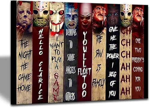 Miniatura 1 de YASOJUN Póster de lienzo de películas de terror enmarcado, lienzo de terror, impresiones de pintura para sala de estar, dormitorio, arte de pared