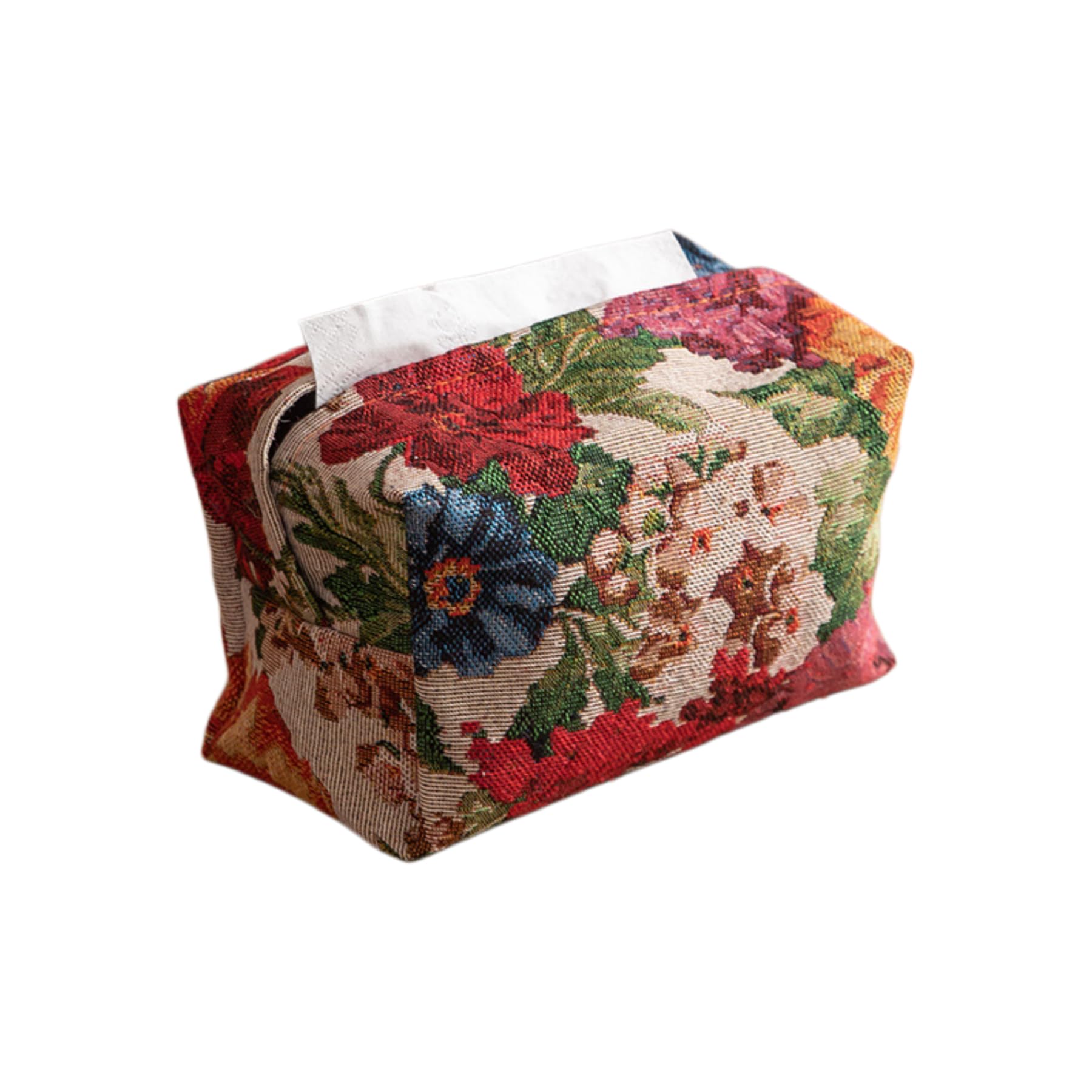 Vintage Tapestry Floral Tissue Box Cover, Rectangular Woven Napkin
