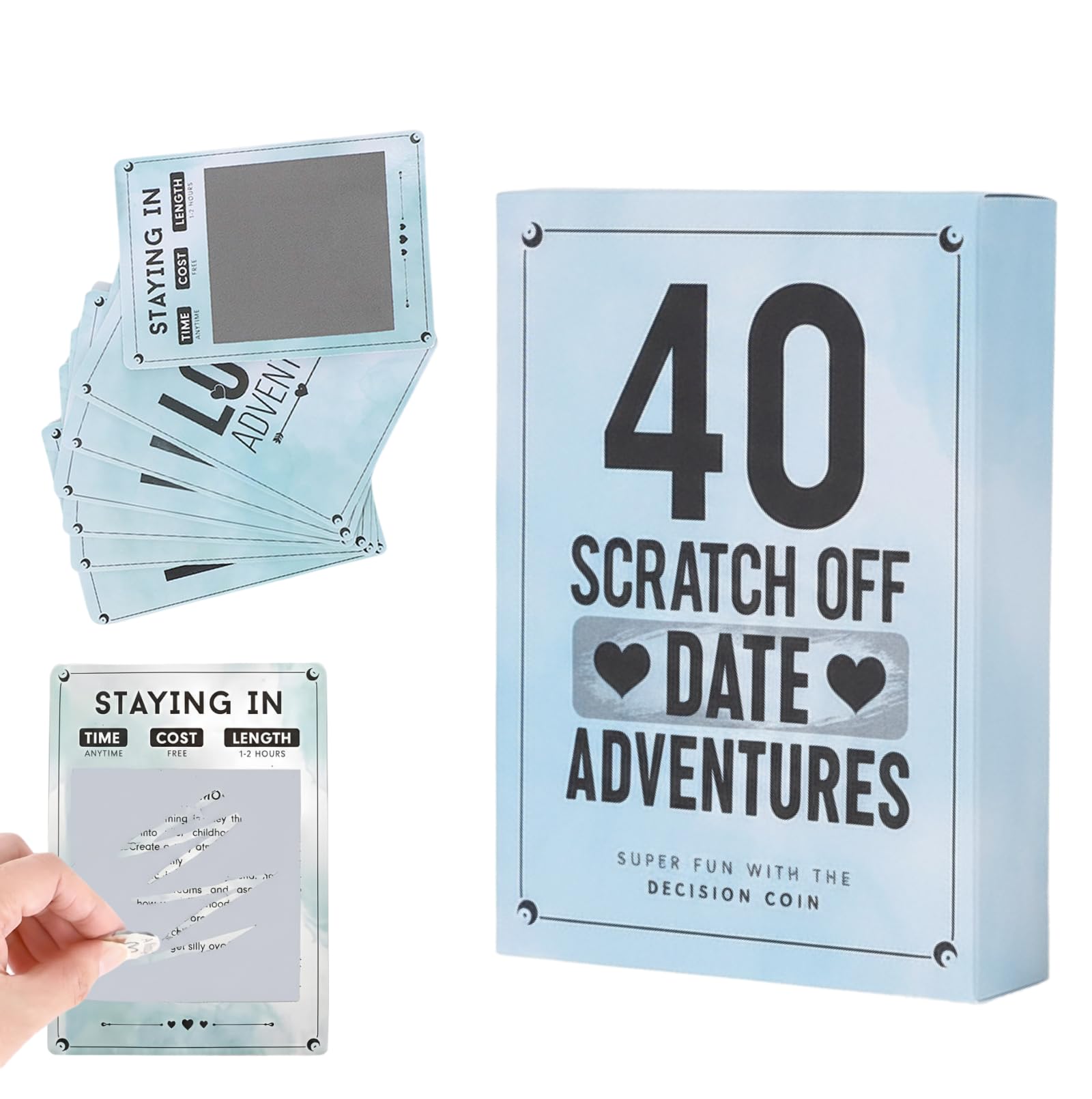 Kaelorae 40 Creative Date Night Card Games for Couples Scratch Off Date Deck Relationship Building Card Game Unique Couples Gift for Boyfriend Husband Wife Anniversary or Wedding