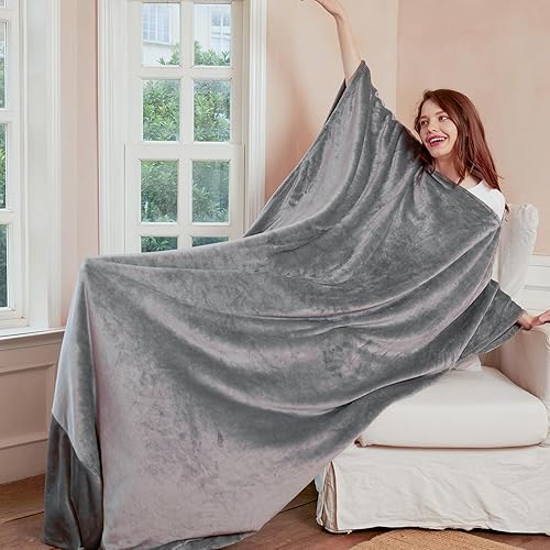 Miniatura 10 de DaysU Manta de franela con cierre sin botones, mangas y bolsillo para pies de sherpa para adultos, mujeres y hombres (rayas bohemias)