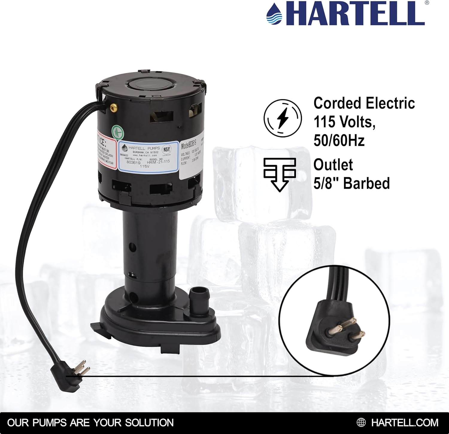 Hartell HRIM-21-115 Replacement Ice Machine Pump, Replaces GPP-1MH-1P and 9161076-01