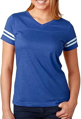 LAT Ladies Fine Jersey Short Sleeve Football Tee (3537) Vintage Royal/Blended White, S