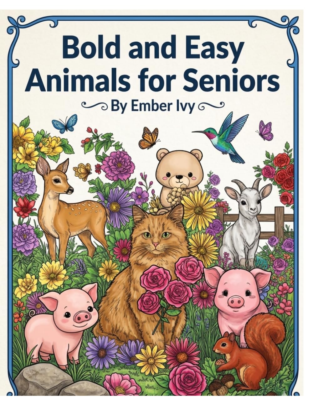 Bold and Easy Animals Coloring Book for Seniors: 48 Simple and Relaxing Animal Scenes with Large Print Designs for Elderly Adults and Beginners