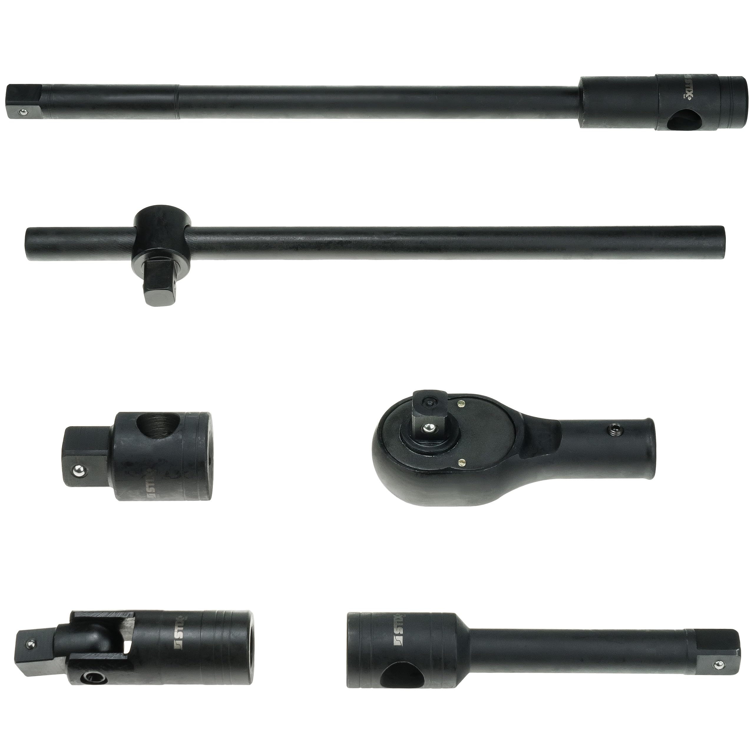 STIX Juego de 26 llaves de vaso de 3/4" y 1" CR-MO – Tuercas largas 21-65 mm para llave de impacto, incluye accesorios y maletín robusto para profesionales