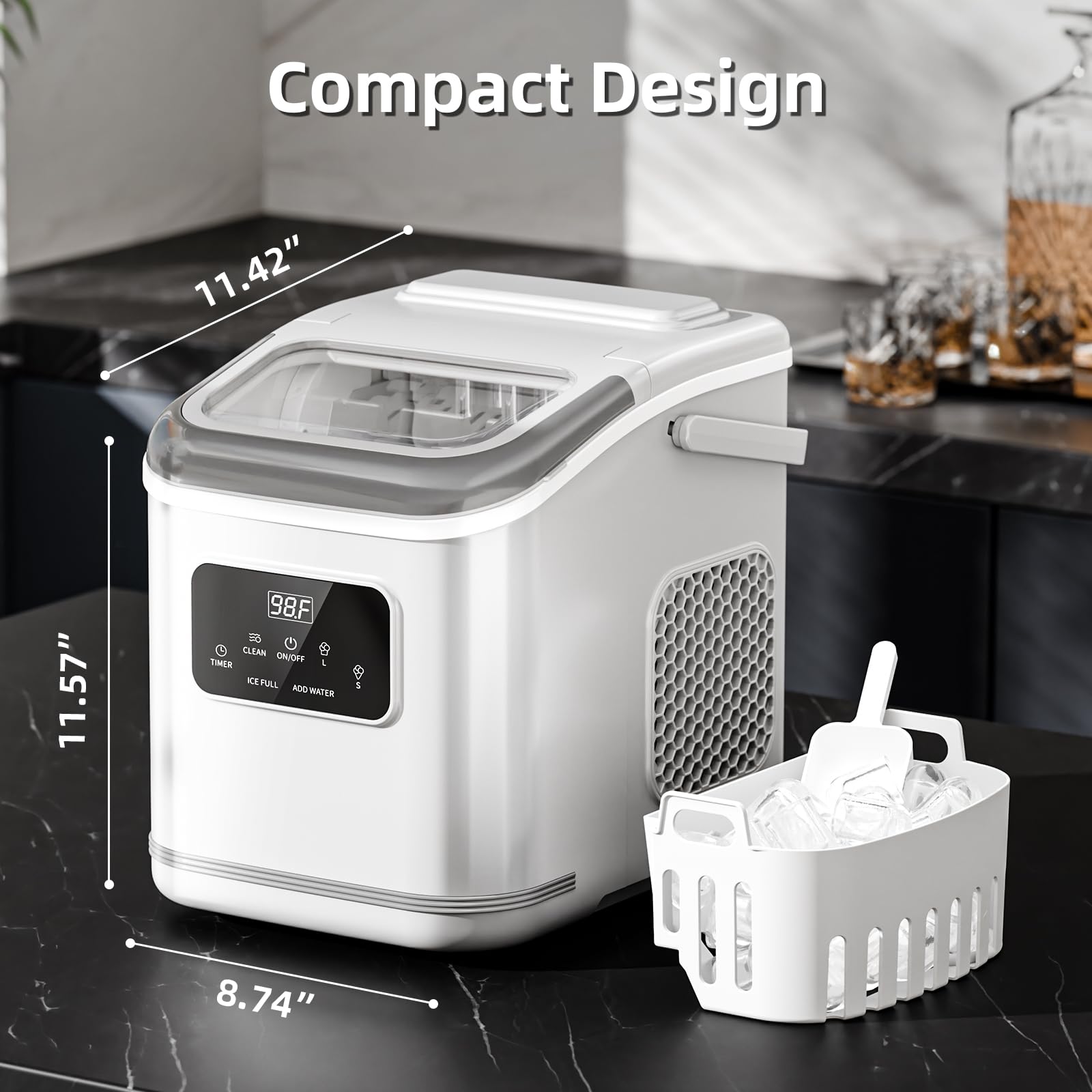 Antarctic Star Countertop Ice Maker, Portable Ice Machine with Carry Handle, 28Lbs/24H, 2 Sizes Bullet Ice, 24H Timing, 9 Cubes in 6 Mins Office/Kitchen/Bar White on Fridge.com