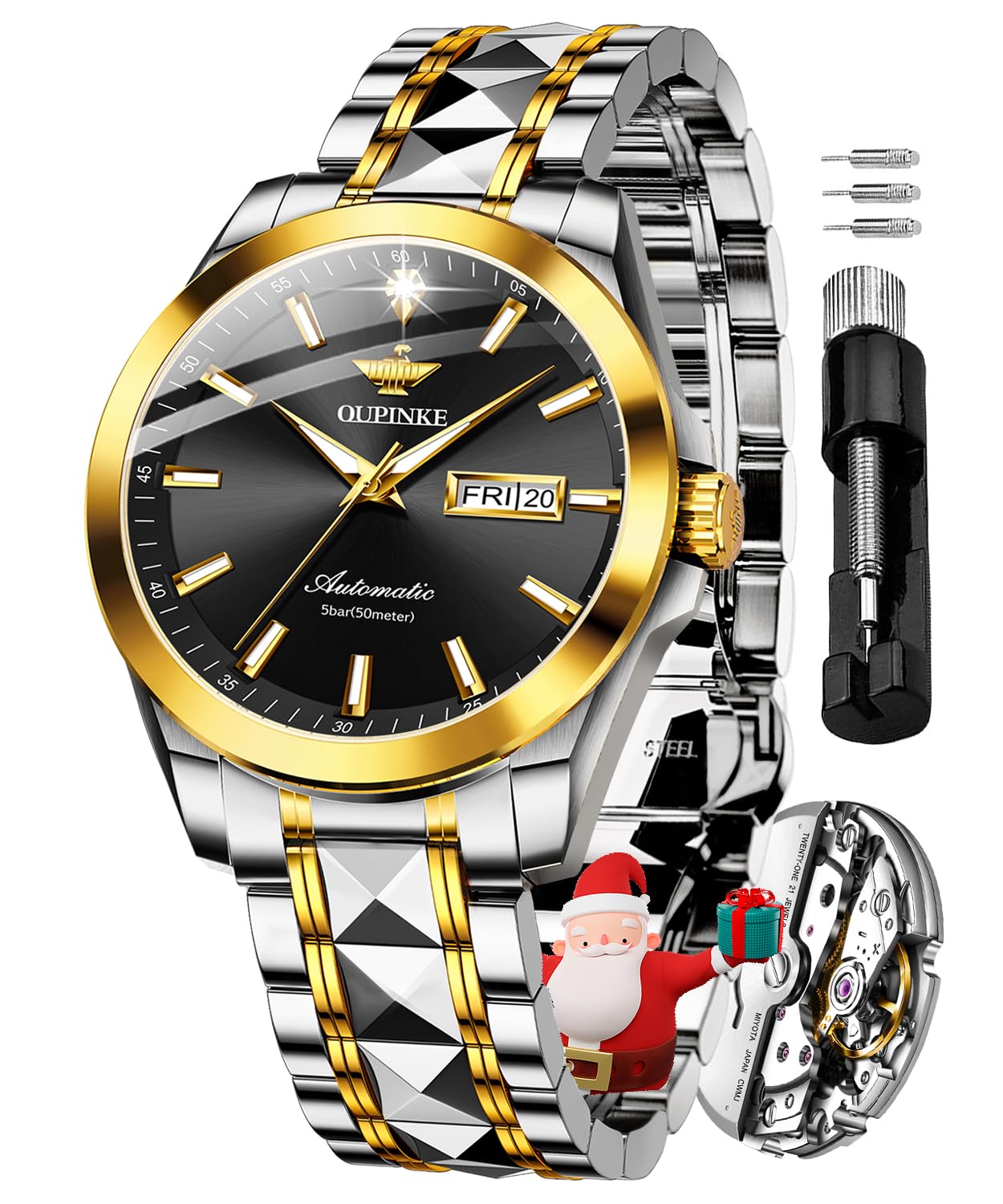 OUPINKE Mens Automatic Watches Real Diamond Self Winding Mechanical Gold Luxury Dress Mens Wrist Watch Waterproof, 3173：Gold, Dress watch (B0CPV57LTH) Amazon Price History, Amazon Price Tracker