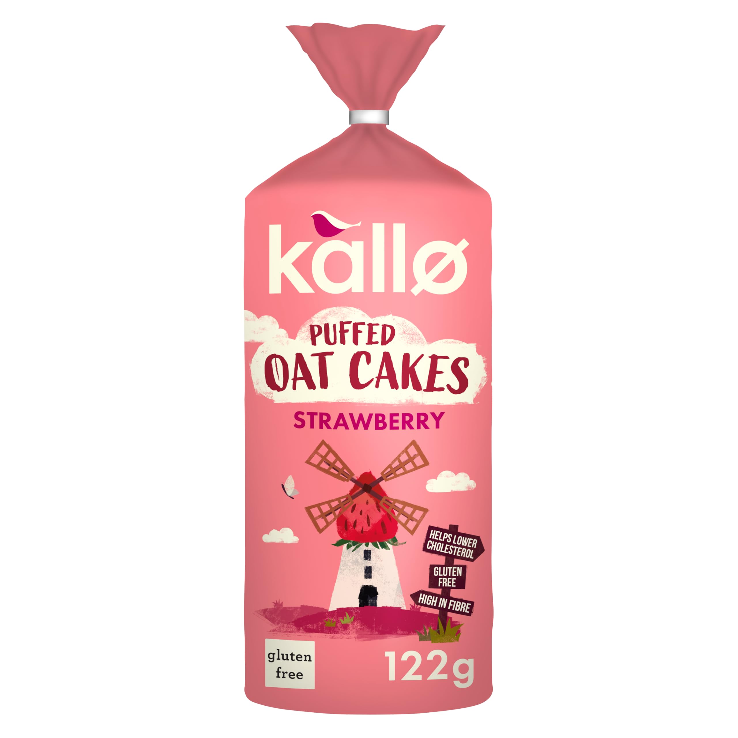 Kallo Strawberry Puffed Oat Cakes – Gluten-Free, High in Fibre, Helps Lower Cholesterol, No Artificial Colours, Flavours or Preservatives, Vegetarian Friendly, 122g Pack