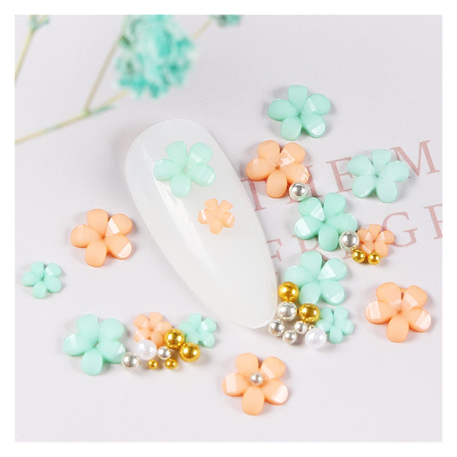 24 Beutel 3d Acrylnagel -Kit Blumencharm Dekoration 5 Blütenblätter Harz kleine Blüten gemischte Stahlkugeln DIY Nagelversorgungszubehör wanglan