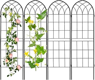 LZRS 4 Pack 71x20in Rustic Iron Arch Decoration Garden Trellis with Blac...