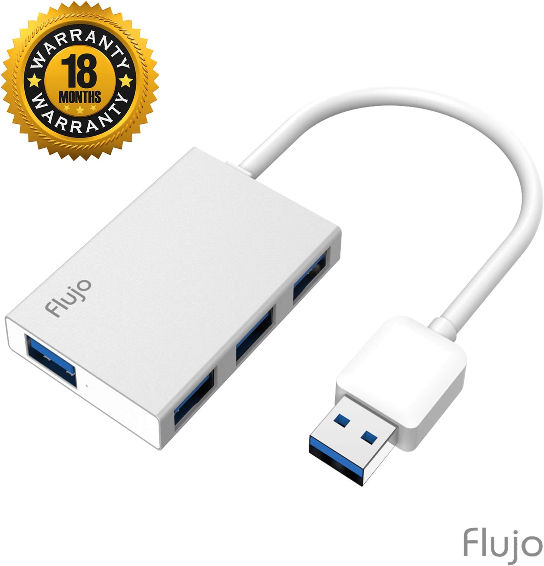 Flujo Ultra Slim Aluminum 4 Port Portable USB 3.0 HUB with 15CM Cable for Ultrabook and Laptop (Silver)