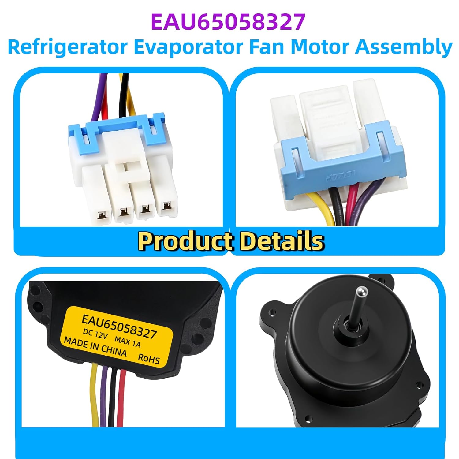 EAU65058327 EAU65058326 Refrigerator Evaporator Fan Motor Assembly,for LG Refrigerator Condenser DC Fan Motor Replacement,Compatible with LG Refrigerator Models LGE LFXS28596S/01 LGE LFCC22426S/04