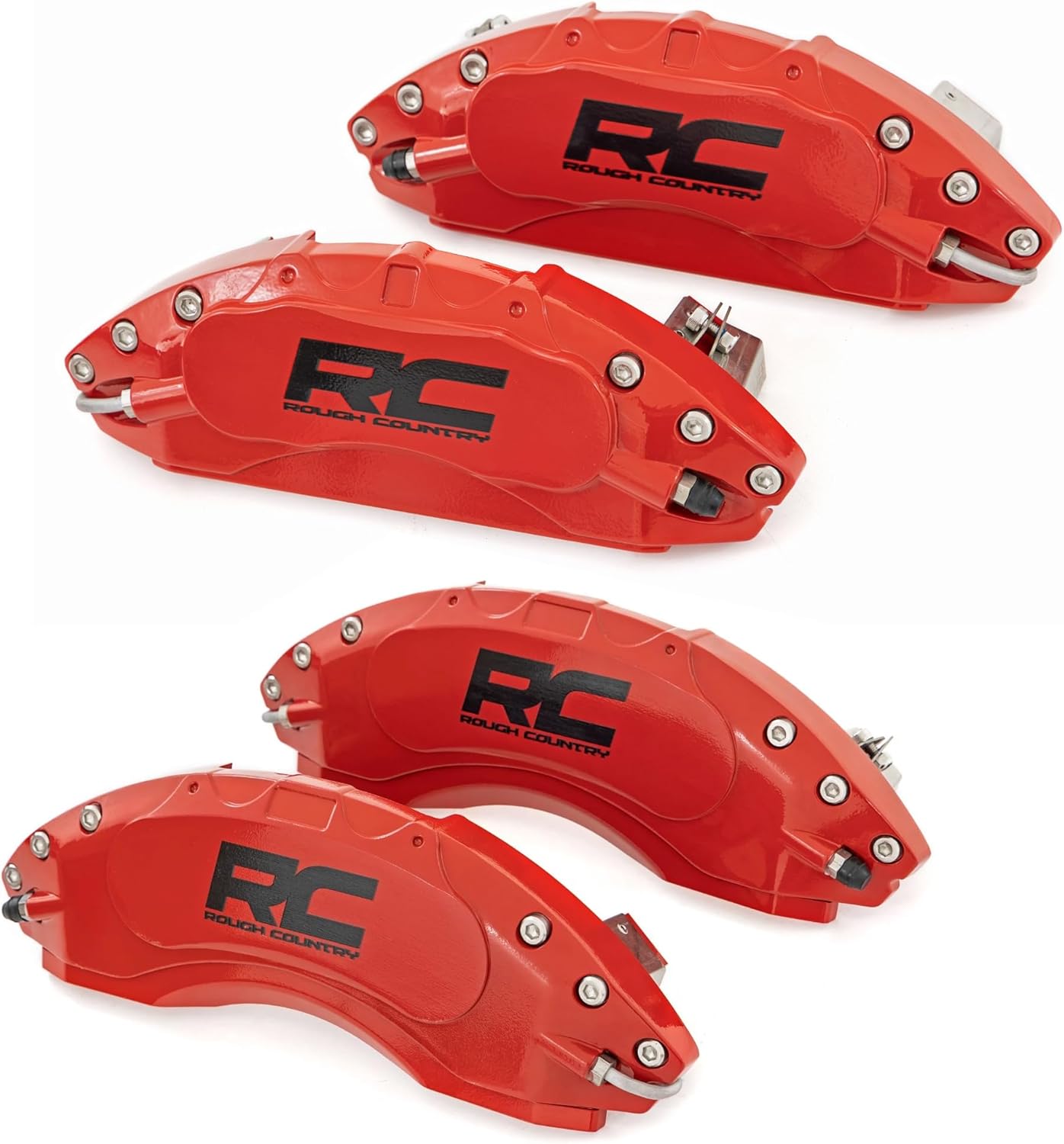 Rough Country Brake Caliper Covers for Toyota 4Runner (2003-2024) 2WD/4WD - Red Corrosion Resistant Finish, 6061-T6 Aluminum, Front & Rear Brake Caliper Cover (Set of 4)