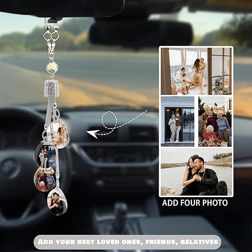 Vista 85 de AIFLM Adornos para colgar en el auto con fotos personalizadas, espejo estético personalizado, accesorios para el interior del automóvil, accesorios
